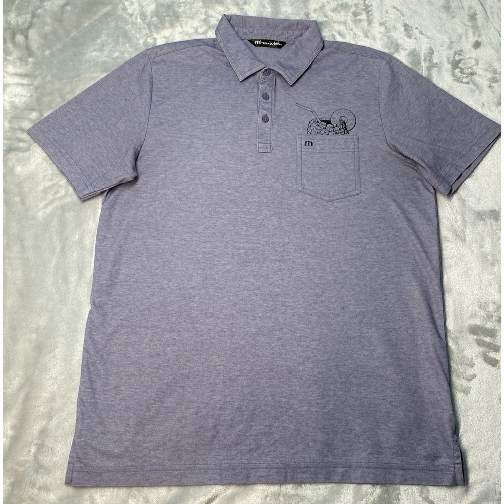 Travis Mathew Polo Shirt‎ Mens Large Purple Heather Cocktail Graphic Pocket Golf